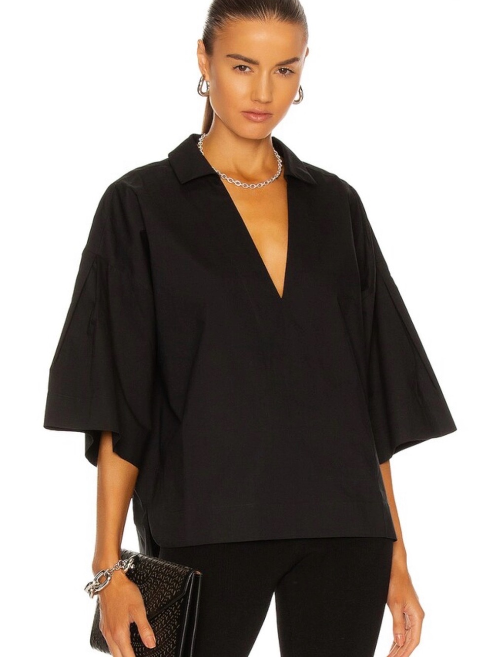 Frame Denim Black V-Neck Boxy Tunic